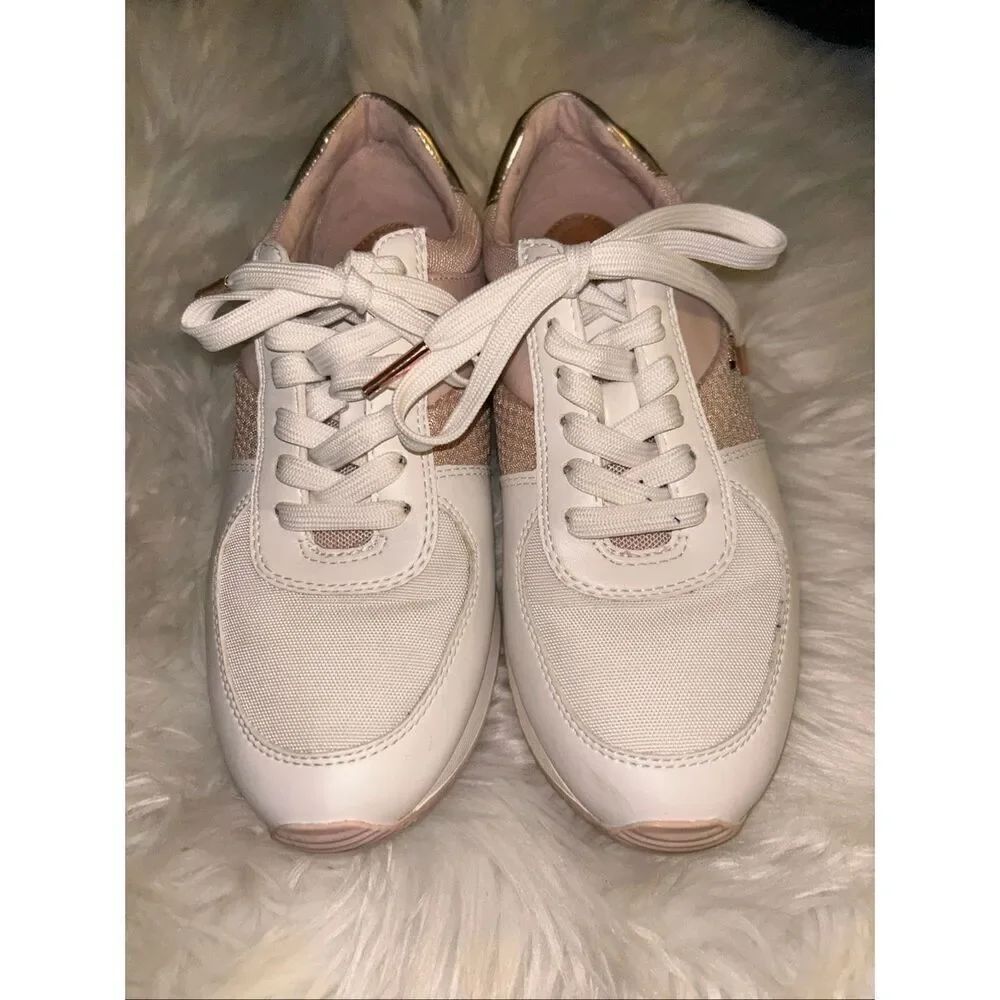 Michael Kors Womens Allie Trainer Pink Leather Lace-Up Sneaker Shoes Size 6